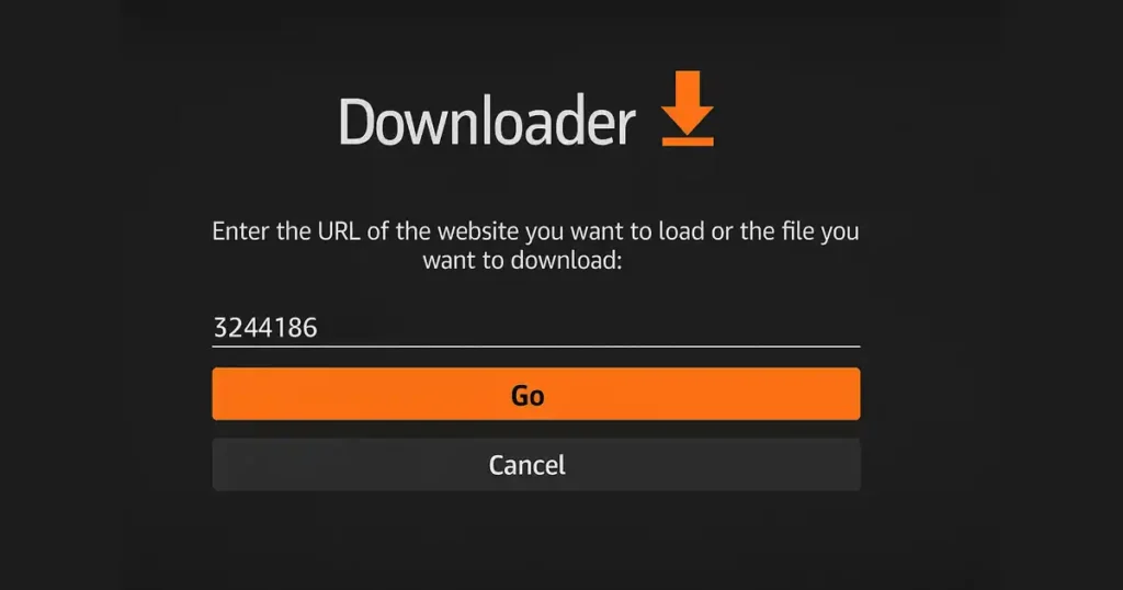 Downloader app on Fire Stick with RBTV77 code 3244186 typed in the URL field